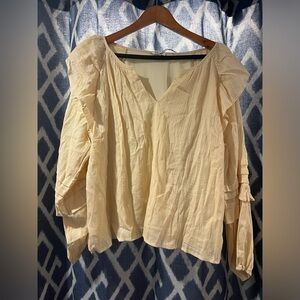 NWOT Merci Cream Long Sleeve Ruffle Top Size L